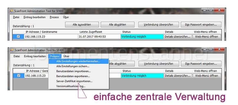 Canon ScanFront 400 Zentrale Verwaltung