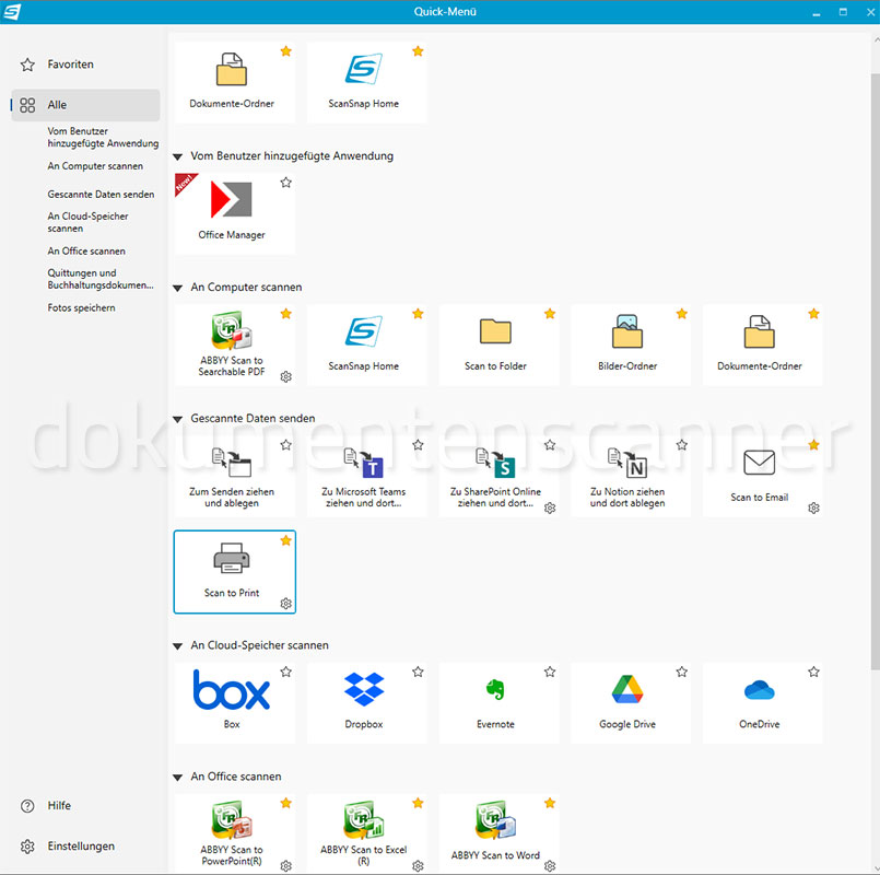 ScanSnap Home QuickMenü