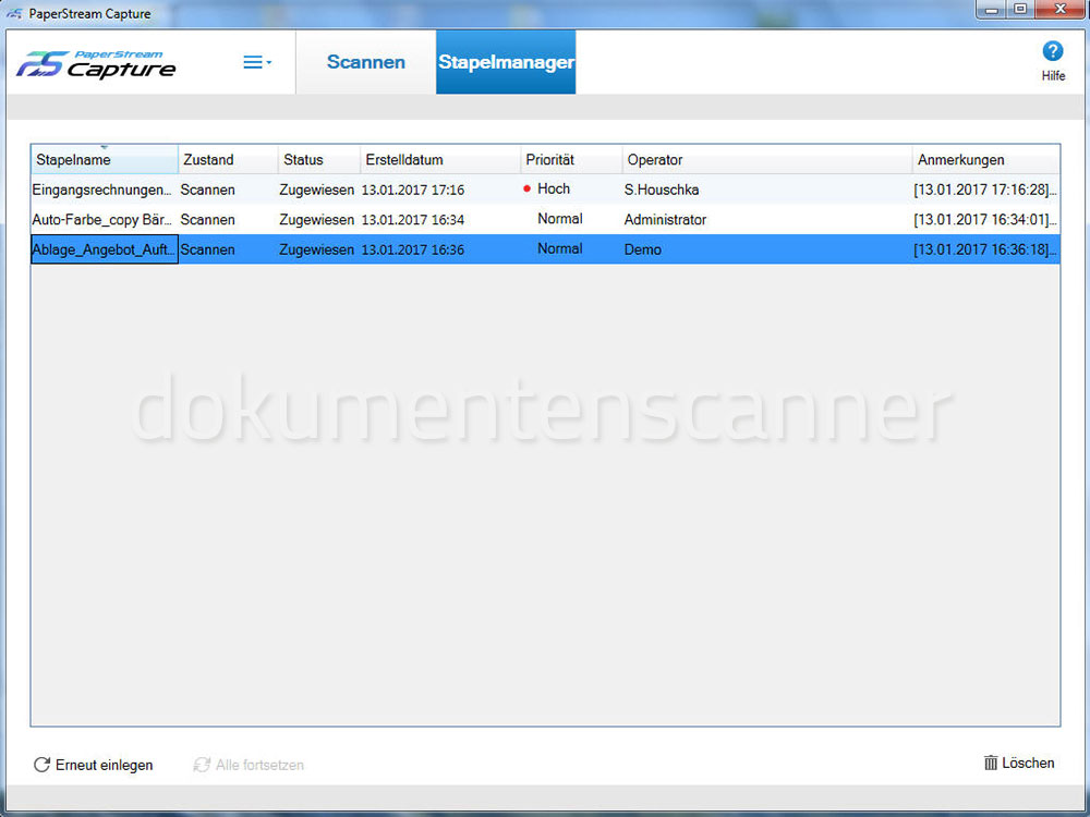 Ricoh PaperStream Capture Stapelmanager